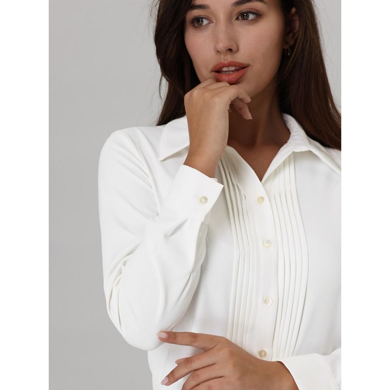 Hobemty Women's Button Down Pleated Long Sleeve Work Office Shirt, 5 of 6