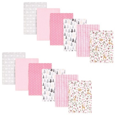 Hudson Baby Infant Girl Cotton Flannel Burp Cloths Bundle, Girl Woodland, One Size