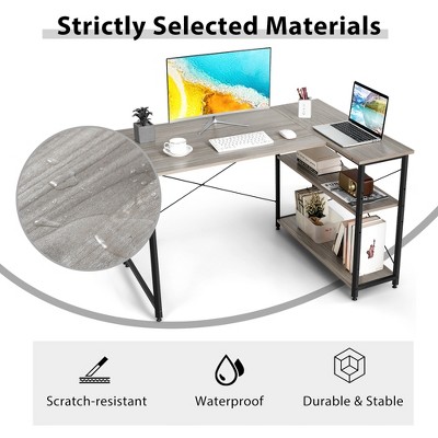 Gray 48'' L-Shaped Wood Computer Desk with Shelves