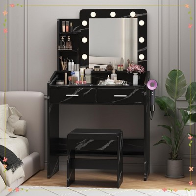 Vanity Desk with Large Mirror and Power Outlet, Makeup Vanity with 2 Drawers