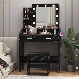 Vanity Desk with Large Mirror and Power Outlet, Makeup Vanity with 2 Drawers - 1 of 4