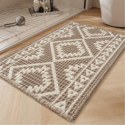 Attop Waffle Bath Mat 24"x36"-Super Absorbent Bath Mats for Bathroom, Machine Washable Non Slip Bathroom Rug with Tassels
