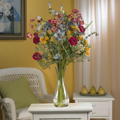 Multicolor Silk Wildflower Arrangement in Glass Vase