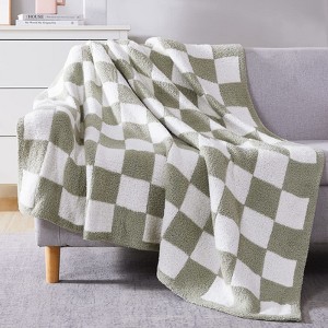 Aoibox Checkered Throw Blanket, Sage Green Soft Cozy Fluffy Hand Made Blanket for Couch, Sofa, Chair, Bed, Camping, Picnic, Travel Lightweight Blanket - 1 of 4