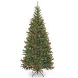 National Tree Company 7 ft Pre-Lit Artificial Slim Christmas Tree, Green, Aspen Spruce, Multicolor Lights, Includes Stand