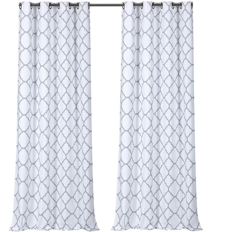 Kate Aurora 2 Pack: Kate Aurora Thermal Lined Gray & White Trellis Grommet Blackout Curtains - 52 in. W x 84 in. L, 5 of 7