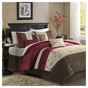 Monroe 6 Piece Embroidered Duvet Cover Set - Red (Full/Queen)
