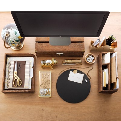 Premium Leather-Wrapped Wooden Letter Tray - Desk Accessories