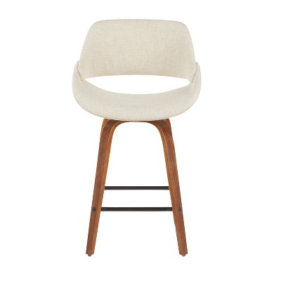 Walnut and Cream Fabric Mid-Century Modern Swivel Counter Stool, Set of 2