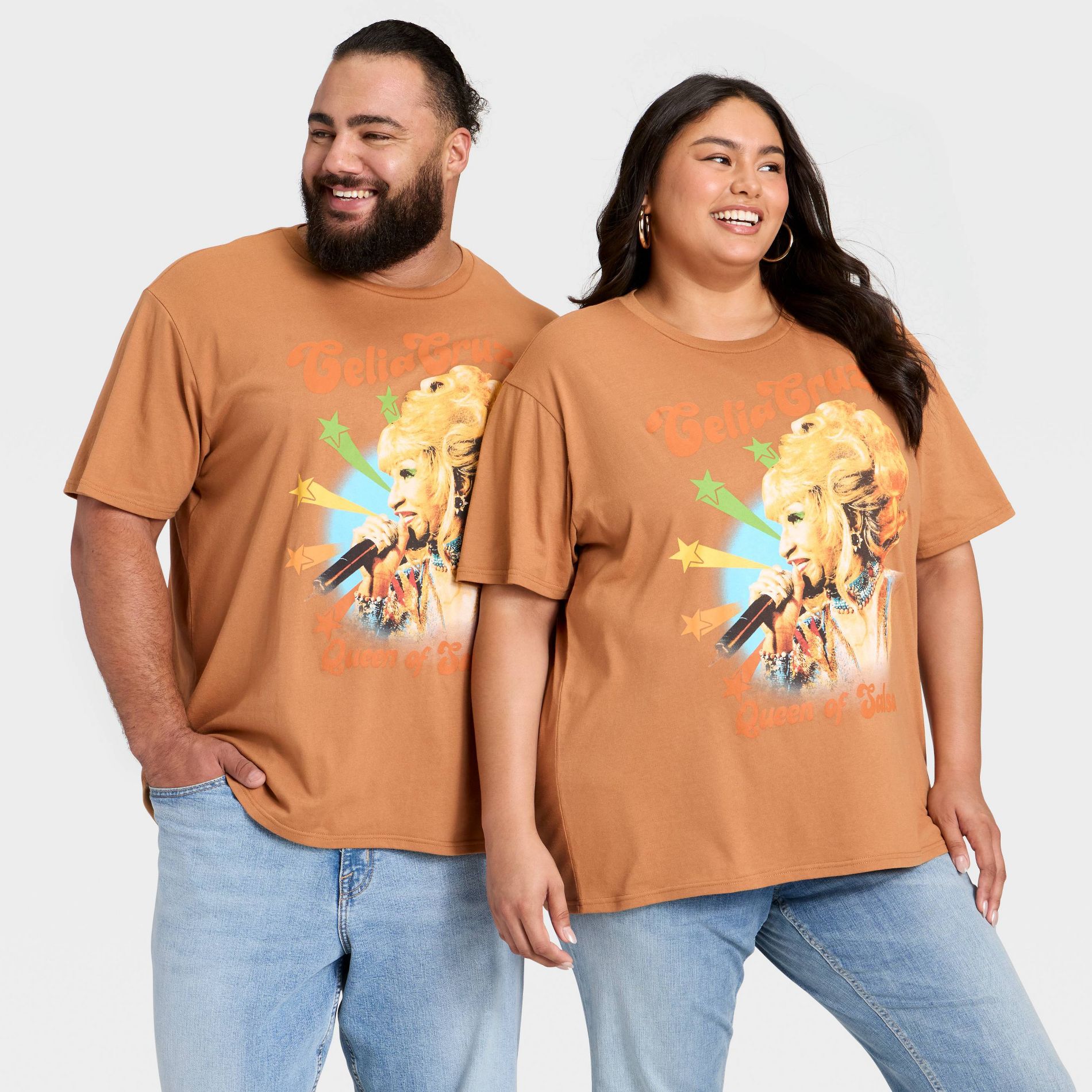 Latino Heritage Month Adult Graphic Celia Cruz Short Sleeve T-Shirt - Brown