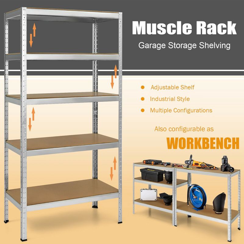 Costway 2PCS 72''Heavy Duty Steel 5 Level Garage Shelf Storage Adjustable Shelves Silver\Blue, 5 of 11