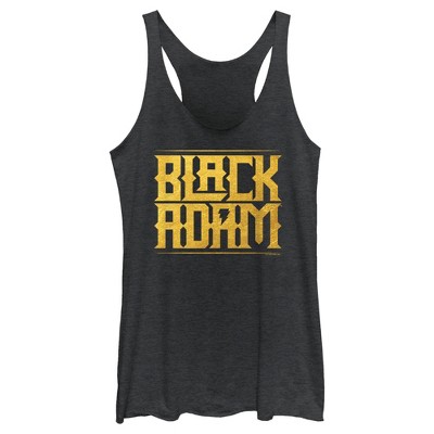 Women's Black Adam Golden Logo Racerback Tank Top - Black Heather
