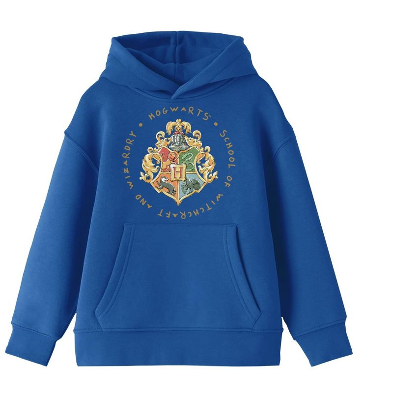 Harry Potter Hogwarts School Crest Boy's Royal Blue Sweatshirt, 1 of 3