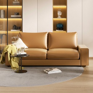 Kayamas 71"/88'' Elegant Faux Leather Sofa couch loveseat Black/Yellow with Side Pockets and Comfortable Cushions - 1 of 4