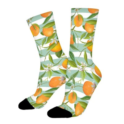 Oranges Citrus Pattern Women Printed Crew Socks Funny Funky Socks Soft Polyester Novelty Gifts for Artists Men