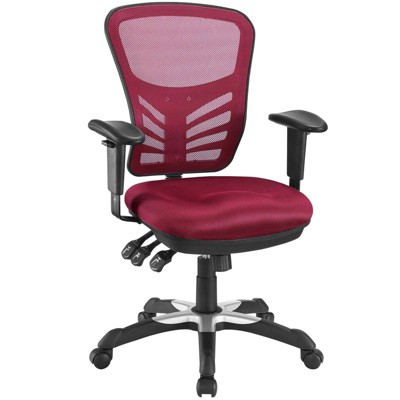 Red Mesh and Leather Adjustable Swivel Office Chair