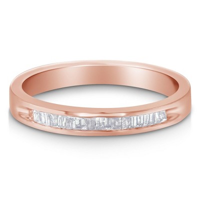 10K Rose Gold over Silver 1/5 Cttw Diamond Channel-Set Stackable Band Ring