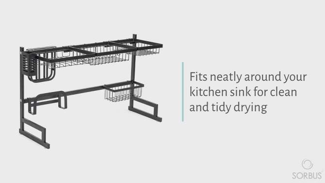 Sorbus Over-The-Sink Dish Drying Display Rack Stand with Utensil Holder Hooks for Kitchen Counter Storage for Dishes, Utensils, etc, 2 of 9, play video