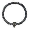 Chisel Stainless Steel Antiqued Wolf Head Matte 6.5mm Hematite Beaded 7.25" Stretch Bracelet - 3 of 4