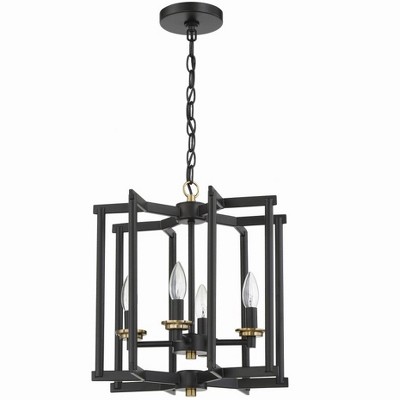Flat Black and Satin Brass 4-Light Geometric Chandelier