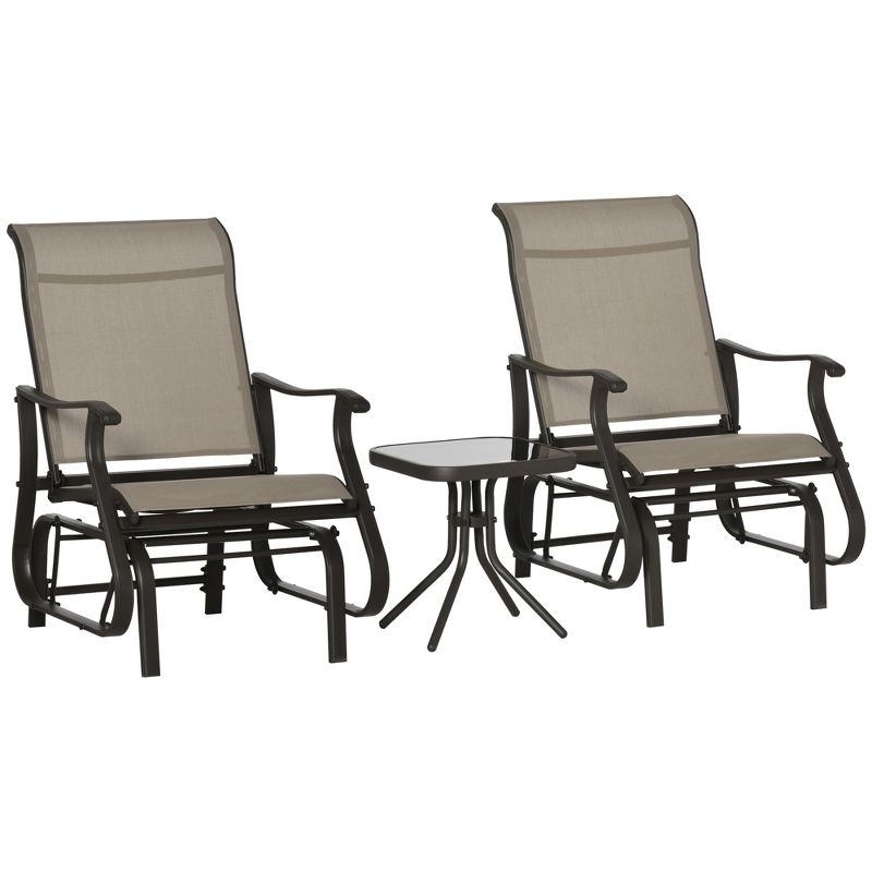 Outsunny 3-Piece Outdoor Gliders Set Bistro Set with Steel Frame, Tempered Glass Top Table for Patio, Garden, Backyard, Lawn, 4 of 7