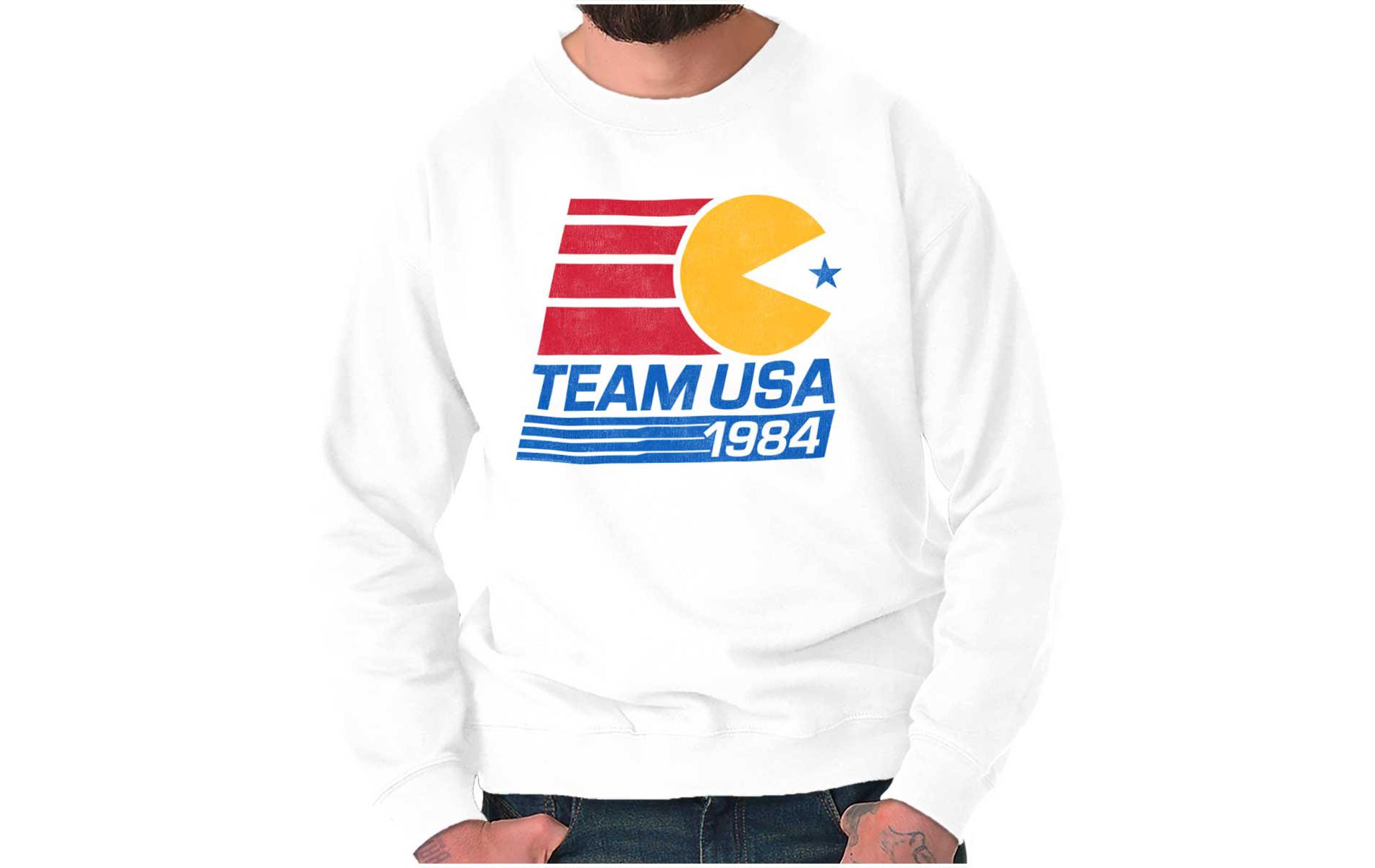 PACMAN Video Arcade Game Team USA Sweatshirt for Men or Women Licensed Brisco Brands