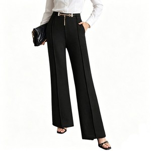 dress pants elastic waist women Wrkekc Women's Solid Color Tailored Fit for Work Slim Stretch Trousers with Waistband Professional Office to Dinner Versatile 34 Extra Tall Inseam NATHGAM Women's Half Elastic Waist
