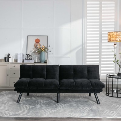 LOVMOR 70″ Convertible Futon Sofa Bed, Upholstered Couch with Adjustable Backrest and Armrest, Modern Loveseat Sleeper for Living Room Home Office