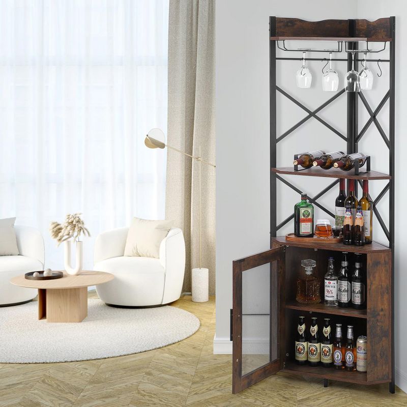 Corner Bar Cabinet, 5-Tier Home Liquor Wine Cabinet with Glass & Wine Holder for Living Room/Kitchen, 3 of 6