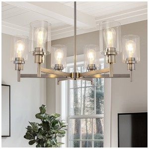 YANSUN 6-Light Black Farmhouse Chandelier with Adjustable Height Industrial Clear Glass Pendants perfect for Dining Room - 1 of 4