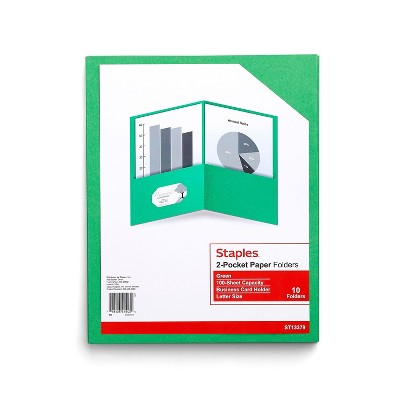 Staples 2-Pocket Folder Green 13379