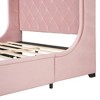 Okak Queen Size Velvet Platform Bed Frame with Big Storage Drawer Upholstered Modern Bed with Wingback Headboard Easy to Assemble, Pink - 4 of 4