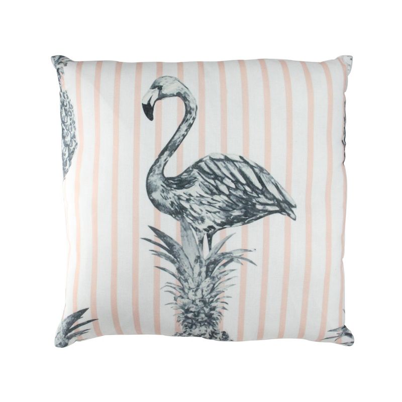 Northlight 17" Square Striped Tropical Flamingo Pineapple Indoor Throw Pillow - White/Orange, 1 of 4
