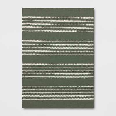 5'x7' Striped Handmade Woven Rectangular Hand-Loom Outdoor Area Rug Green - Threshold™ designed with Studio McGee