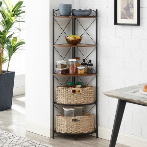 VECELO Corner Cabinet, Tall Storage Shelf for Small Space, Bookshelf Display Shelves Rack in Living Room/Bedroom, Brown - 1 of 4