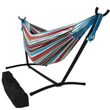 Sunnydaze Large Double Brazilian Hammock with Stand and Carrying Case - 400 lb Weight Capacity