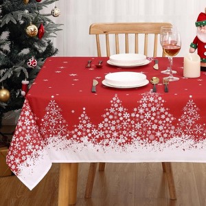 Festive Red Christmas Tablecloth with Snowflake Pattern - Durable Washable Holiday Dining Decor for Family Gatherings - 1 of 4