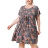 Agnes Orinda Women's Plus Size Floral Inverted Box Pleat Boho T-Shirt Dresses - 2 of 4