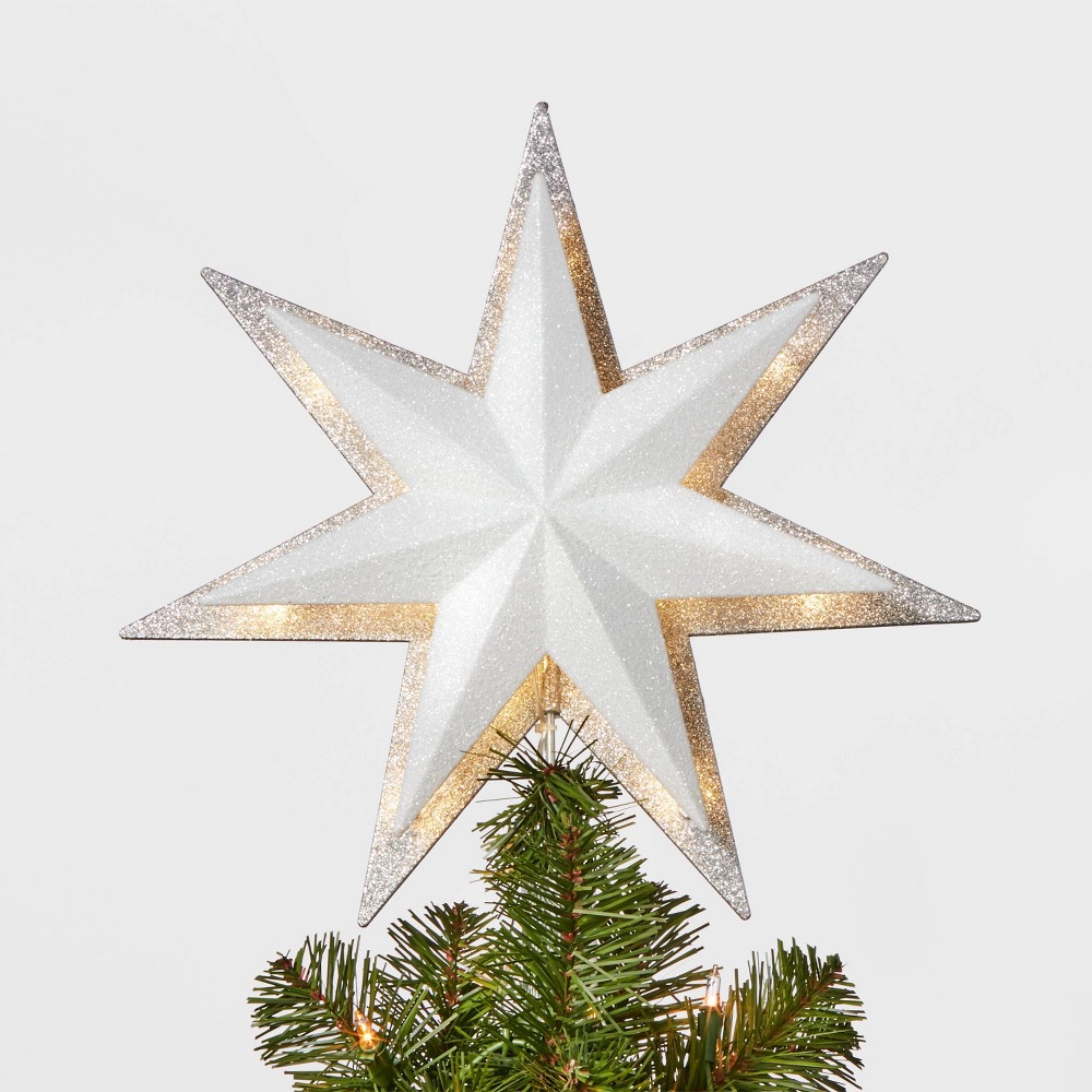 13" 21ct led light glitter star christmas tree topper silver - wondershop™: indoor plastic decor