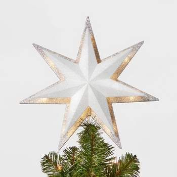 13in 21ct LED Light Glitter Star with Silver Glitter Star Christmas Tree Topper - Wondershop™