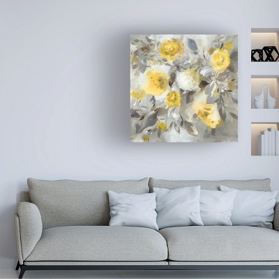 Danhui Nai Floral Uplift Yellow and Gray Canvas Art, 24" x 24"