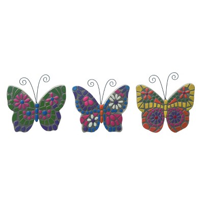 Transpac MGO Mosaic Butterfly Stepping Stone Set of 3 Spring Home Decorations