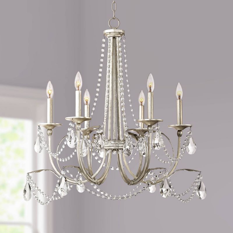 Regency Hill Strand Silver Leaf Chandelier 28" Wide French Beaded Crystal 6-Light Fixture for Dining Room House Foyer Kitchen Island Entryway Bedroom, 2 of 8