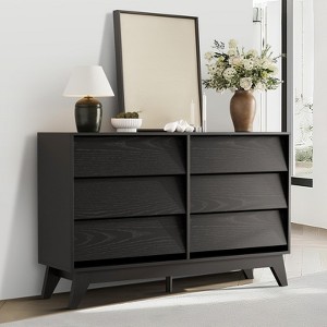6 Drawer Dresser for Bedroom, 47.2" Modern Chest of Drawers, Wooden Dresser TV Stand, Dresser Storage Cabinet for Closet Living Room, Black - 1 of 4
