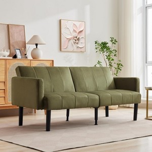 75.5" Futon Sofa Bed with Wooden Frame - Linen Flannel Loveseat Couch Bed, Vertical Pattern, Multi-Functional for Living Room - 1 of 4