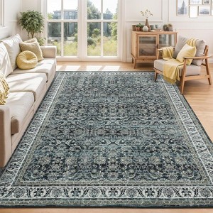 Living Room Rug Washable, Soft Vintage Floral Large Bedroom Rugs Classic Retro Indoor Floor Carpet, Low Pile Non-Slip Farmhouse Rugs - 1 of 4