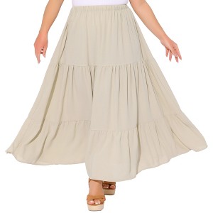 Agnes Orinda Women's Plus Size Elastic Waist High Rise Boho Flowy Casual A Line Maxi Skirts - 1 of 4