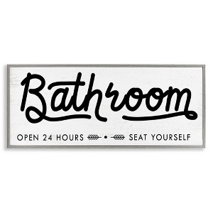 Stupell Industries Seat Yourself Bathroom Sign Framed Giclee Art, Gray, 30" x 13" - 1 of 4
