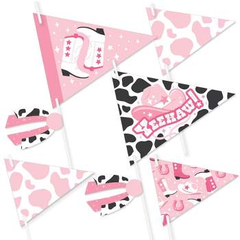 Big Dot of Happiness Rodeo Cowgirl - Triangle Pink Western Party Photo Props - Pennant Flag Centerpieces - Set of 20