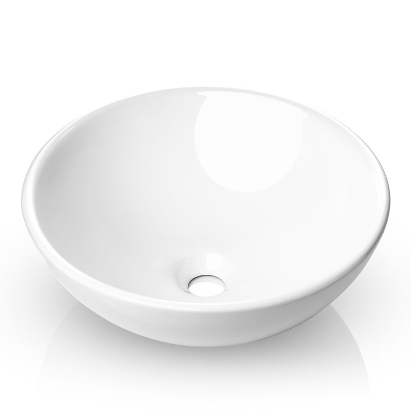 Miligore 16" Round White Ceramic Above Counter Bathroom Vessel Sink, 2 of 5